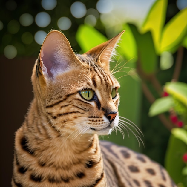 Realistische savannekat op betoverende natuurlijke buitenachtergrond