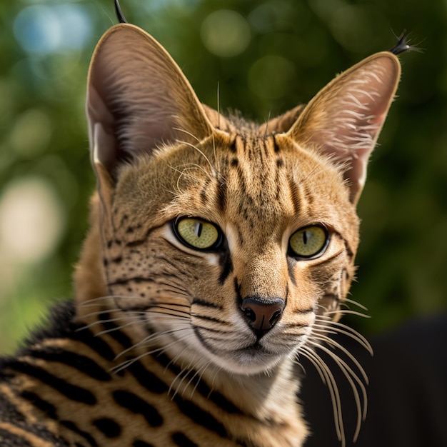 Realistische savannekat op betoverende natuurlijke buitenachtergrond