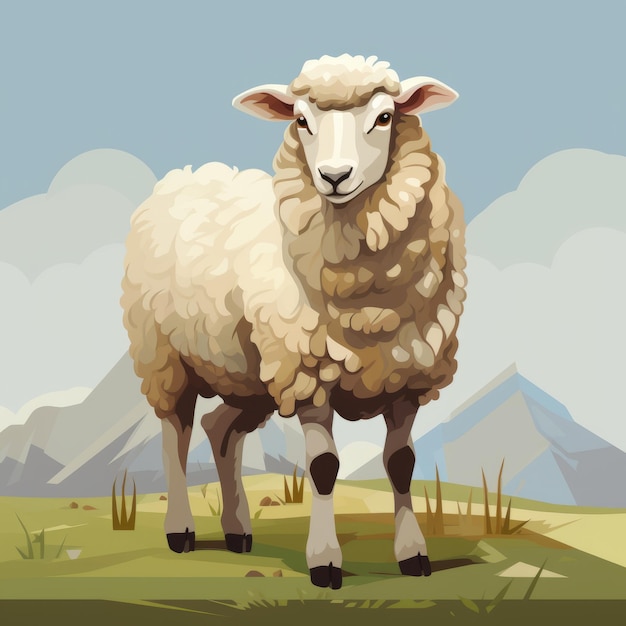 Realistische schapenkunst met gedetailleerde berg achtergrond Prairiecore