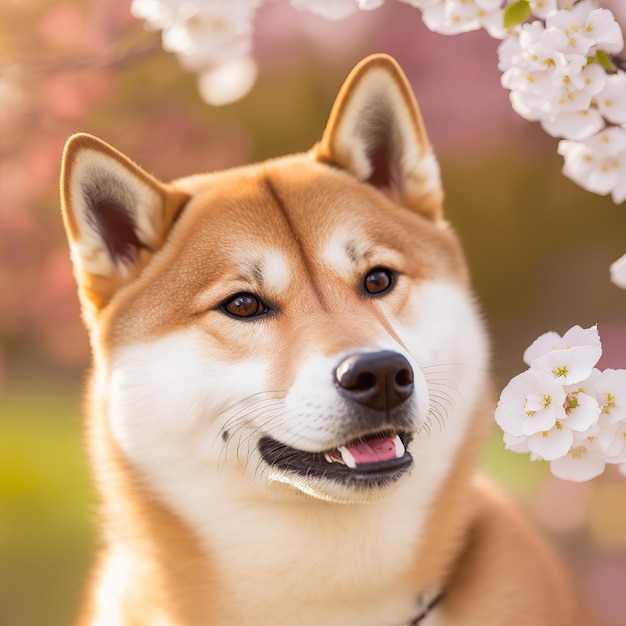 Realistische shiba inu-hond op betoverende natuurlijke buitenachtergrond