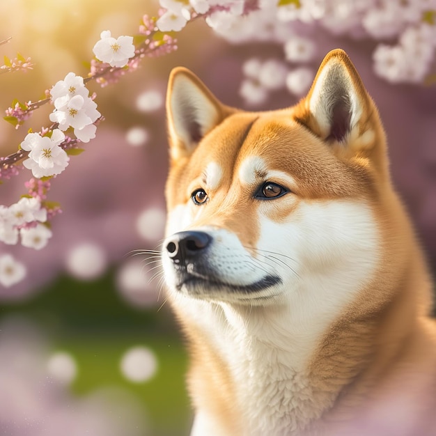 Realistische shiba inu-hond op betoverende natuurlijke buitenachtergrond