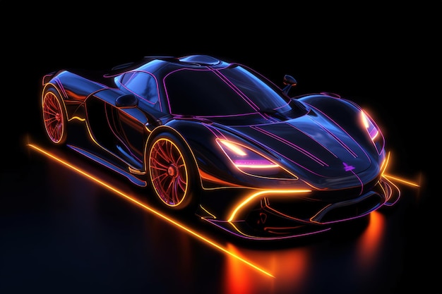 Realistische sport supercar view verlichting in het donker