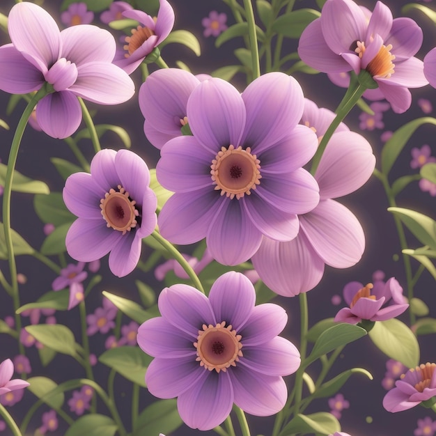 Realistische stijl violet madeliefje bloemen naadloos patroon