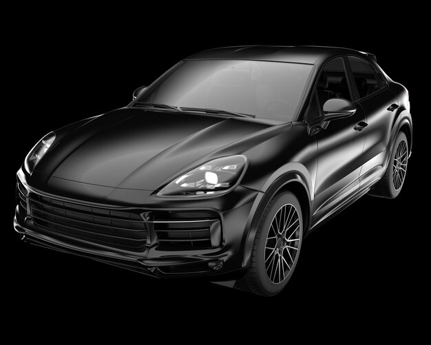 Realistische SUV-auto die op achtergrond 3d teruggevende illustratie wordt geïsoleerd