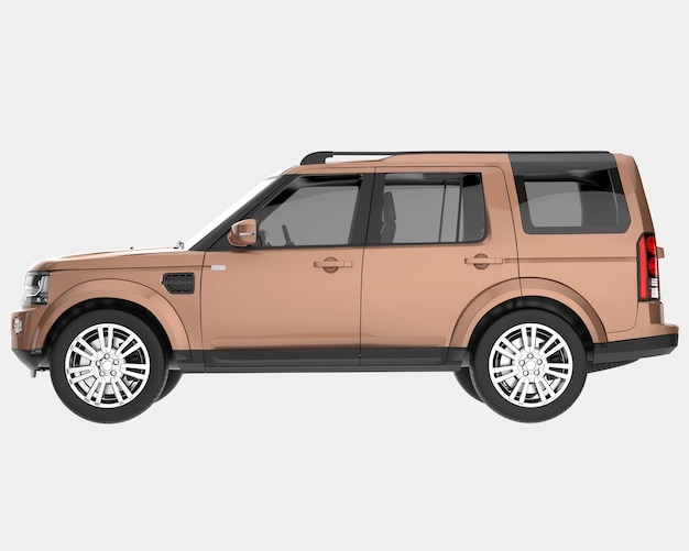 Realistische SUV-auto die op achtergrond 3d teruggevende illustratie wordt geïsoleerd