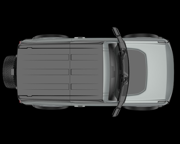 Foto realistische suv-auto die op achtergrond 3d teruggevende illustratie wordt geïsoleerd