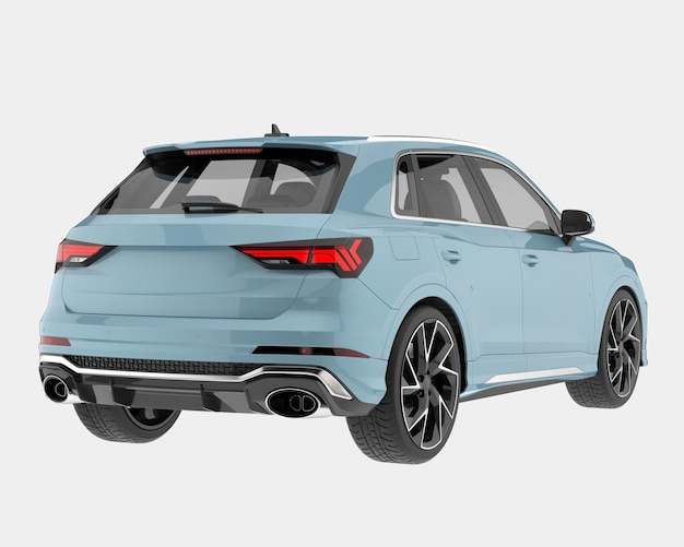 Realistische SUV-auto die op achtergrond 3d teruggevende illustratie wordt geïsoleerd