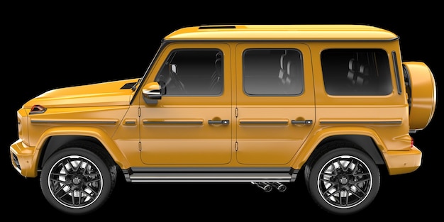 Realistische SUV-auto die op achtergrond 3d teruggevende illustratie wordt geïsoleerd