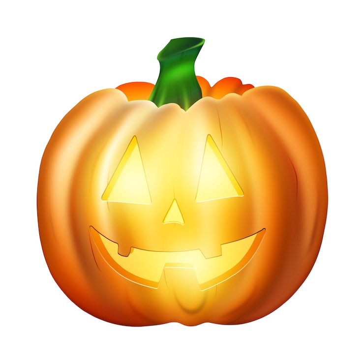 Foto realistische tekening oranje halloween pompoen geïsoleerd op een witte achtergrond.