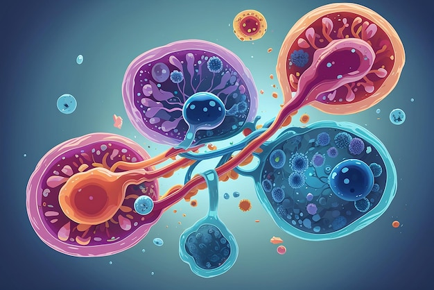 Realistische vectorillustratie van een cel onder een microscoop