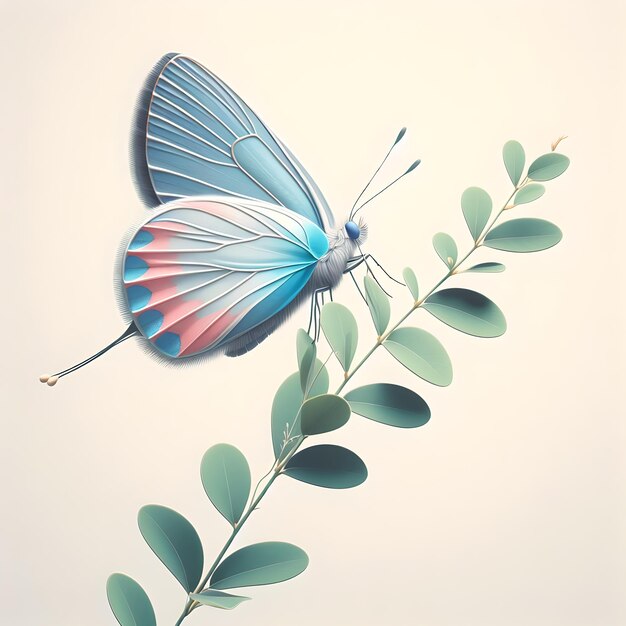 Foto realistische vlinder met tak met vlakke kleur achtergrond