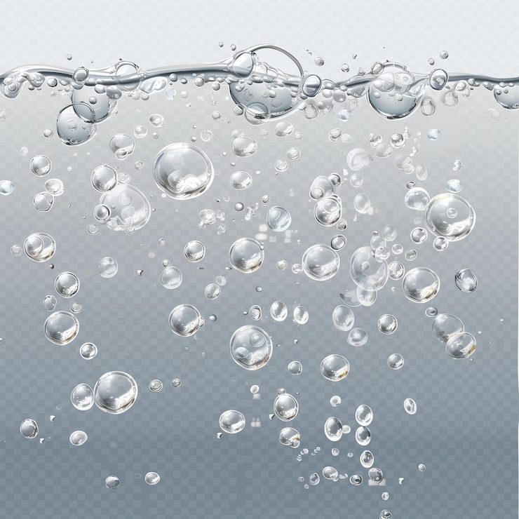 Foto realistische waterbelletjes die op een doorzichtige achtergrond naar de oppervlakte stijgen