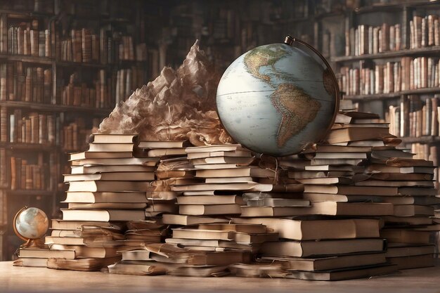 realistische World Book Day foto van de wereldbol op de boeken