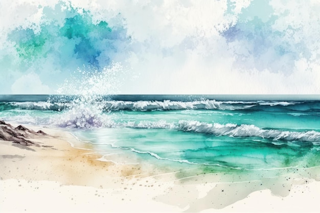 Realistische zee strand achtergrond in aquarel stijl roze pastel kleurtoon
