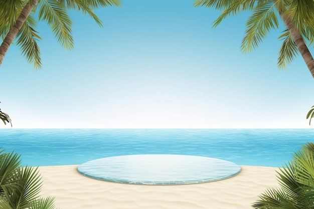 Realistische zomerachtergrond Levendig tropisch thema met uitzicht op de oceaan en palmbomen