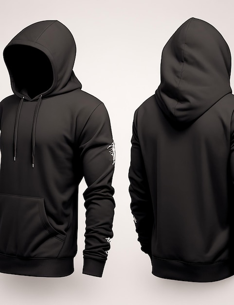 Realistische zwarte hoodie met ritssluiting met lange mouwen en zakken casual unisex model Generated AI