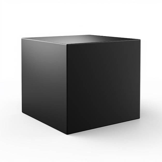 Foto realistische zwarte verpakkingsdoos met een geïsoleerde witte achtergrond