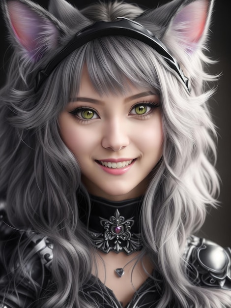 reality cat girl wearing cat ears with grey