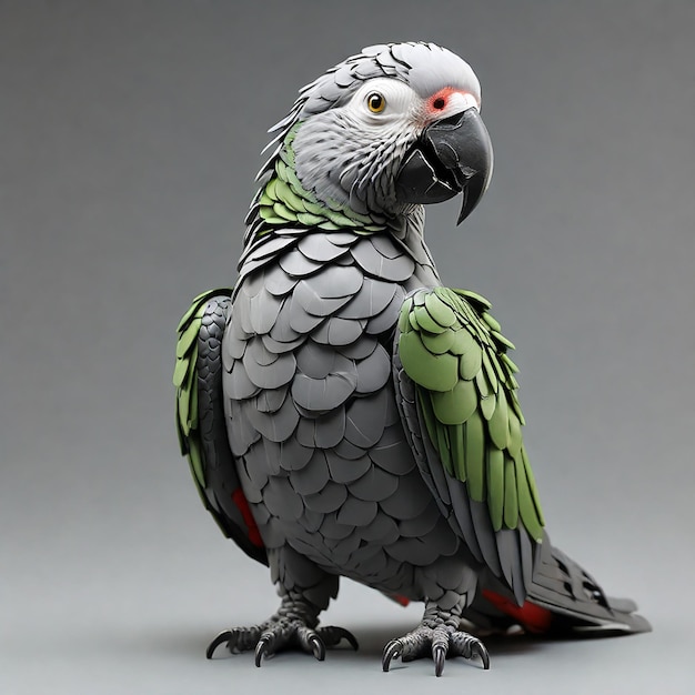 Photo really simple modular grey with green tail standing african grey parrot