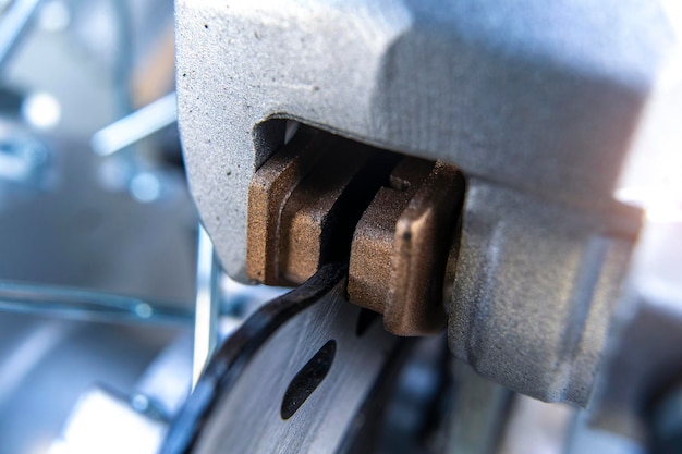 Rear brake pads close-up macro photo.