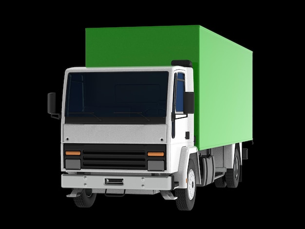 Вид сзади 3D-иллюстрация пустого легкого коммерческого грузовика с открытыми задними дверями на белом фоне
