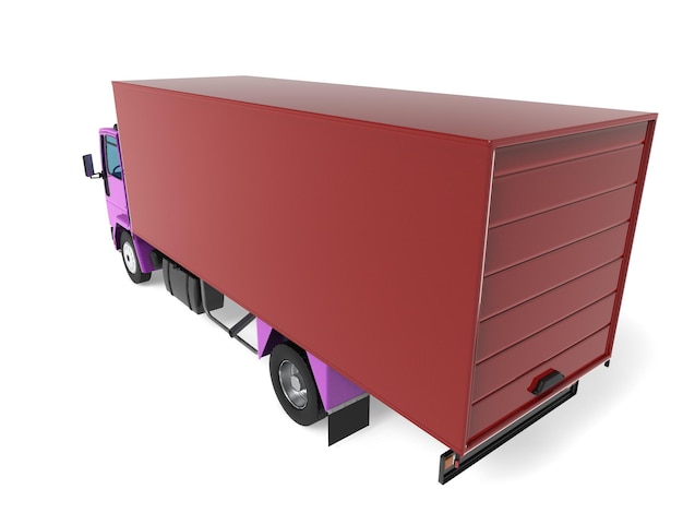 Фото Вид сзади 3d-иллюстрация пустого легкого коммерческого грузовика с открытыми задними дверями на белом фоне