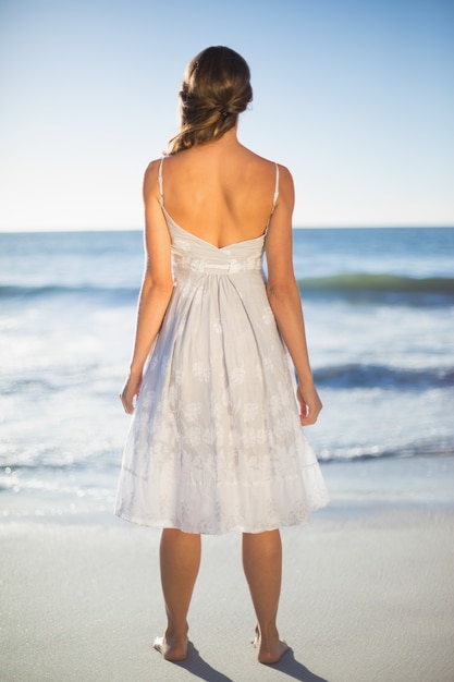 Photo rear view of attractive woman on beach