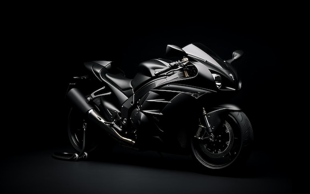 Rear view of black sport bike on dark background