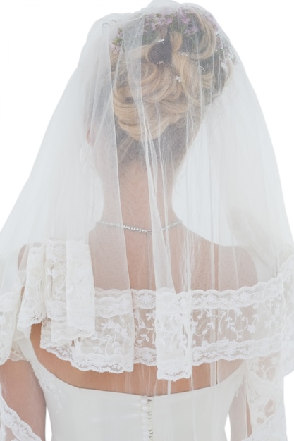 Photo rear view of bride in veil