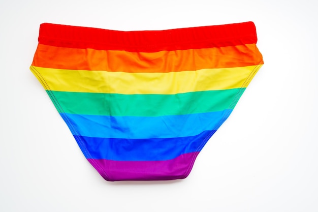 Photo rear view briefs of rainbow color on a white background lgbt