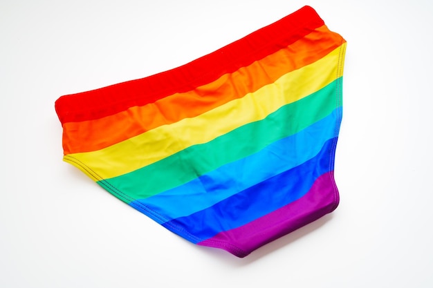 Rear view briefs of rainbow color on a white background LGBT