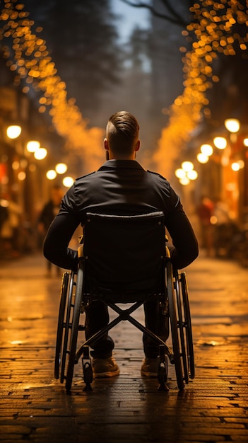 Foto la vista posteriore cattura un utente su sedia a rotelle impegnato in una partita di basket all'aperto che incarna la resilienza vertical mobi