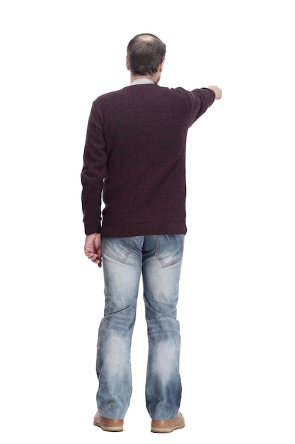 Photo rear view casual man in jeans and a jumper