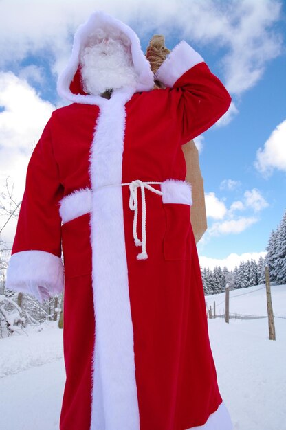 Rear view of child standing on snow covered landscape