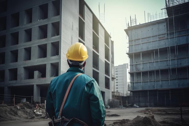 Rear view of construction worker generative AI