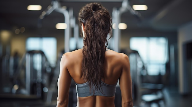 Photo rear view of a fit young woman standing in a gym and looking away