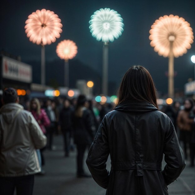 Rear view of a group of people watching fireworks at the festival