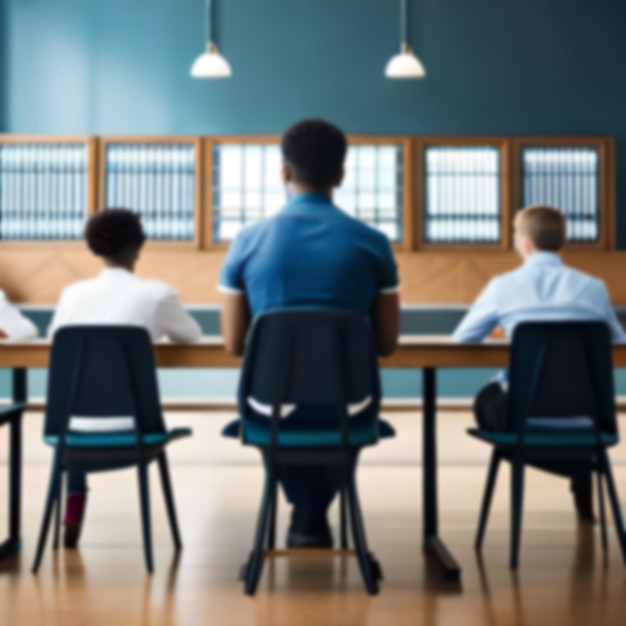 Rear view of high school students attending a class