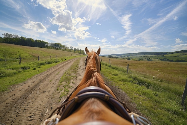 Rear view of horse riding in field