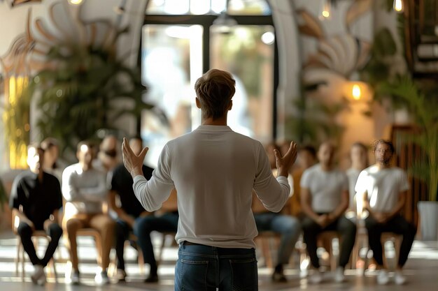 Rear View of Lecturer Teaching Seminar