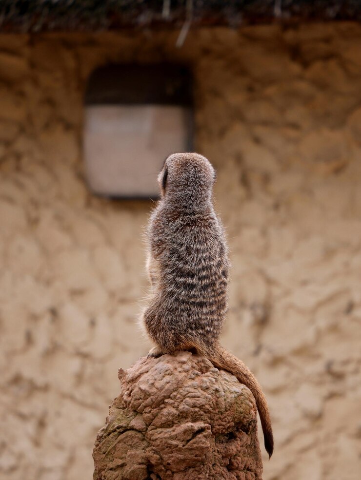 Photo rear view of lizard on rock at zoo