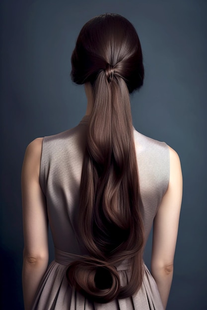 Rear view on long hair haistyle on white background generative ai