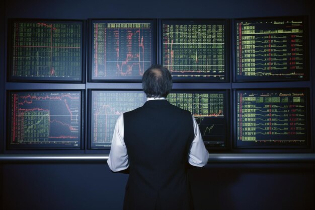 Вид сзади на мужчину-брокера фондового рынка