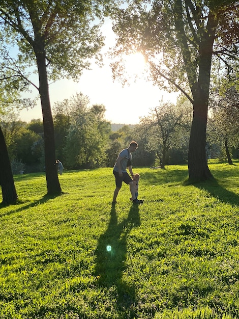 Photo rear view of man on field during sunny day