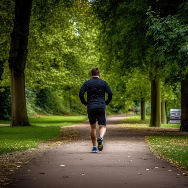 Rear view of a man jogging in a park