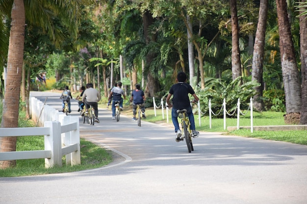 rear view of man riding bicycle on road in city