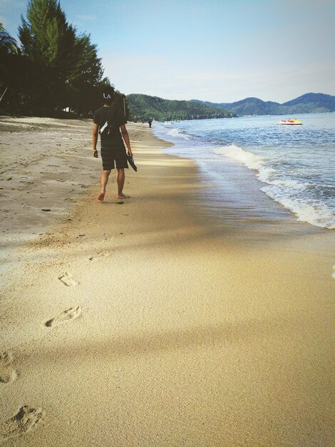 Rear view of man on shore at beach