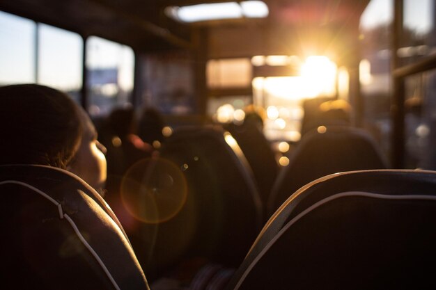 Rear view of man sitting in bus