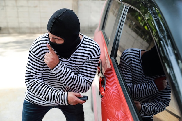 Photo rear view of man standing in car