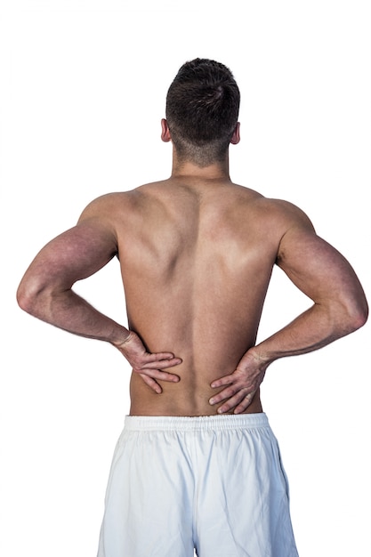 Photo rear view of man suffering from back pain